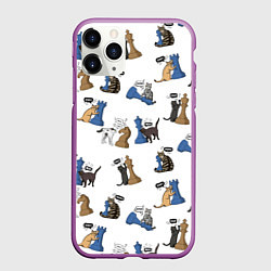 Чехол iPhone 11 Pro матовый Котики и шахматы белый, цвет: 3D-фиолетовый