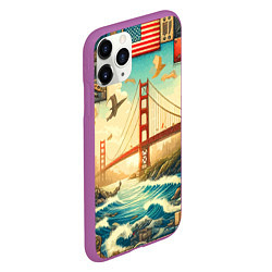 Чехол iPhone 11 Pro матовый Мост через реку и пэчворк - нейросеть арт USA brid, цвет: 3D-фиолетовый — фото 2