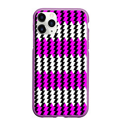Чехол iPhone 11 Pro матовый Вертикальные бело-розовые полосы, цвет: 3D-фиолетовый