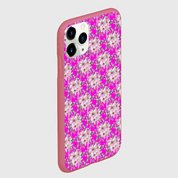 Чехол iPhone 11 Pro матовый Цветочный паттерн на ярко-розовом фоне, цвет: 3D-малиновый — фото 2