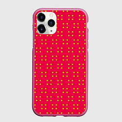 Чехол iPhone 11 Pro матовый Паттерн желтые точки, цвет: 3D-малиновый