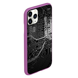 Чехол iPhone 11 Pro матовый Микросхема плата, цвет: 3D-фиолетовый — фото 2