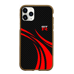 Чехол iPhone 11 Pro матовый GTR Nissan - Carbon and red, цвет: 3D-коричневый