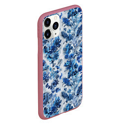 Чехол iPhone 11 Pro матовый Цветочный сине-голубой узор, цвет: 3D-малиновый — фото 2