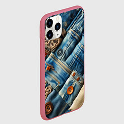 Чехол iPhone 11 Pro матовый Джинсовый пэчворк с пуговицами - мода, цвет: 3D-малиновый — фото 2