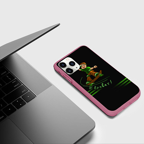 Чехол iPhone 11 Pro матовый О Привет скейтбордист / 3D-Малиновый – фото 3