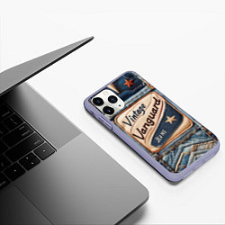 Чехол iPhone 11 Pro матовый Vintage vanguard jeans - patchwork, цвет: 3D-светло-сиреневый — фото 2