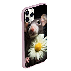 Чехол iPhone 11 Pro матовый Крыс и ромашка, цвет: 3D-розовый — фото 2