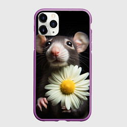 Чехол iPhone 11 Pro матовый Крыс и ромашка, цвет: 3D-фиолетовый