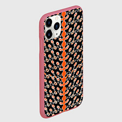 Чехол iPhone 11 Pro матовый Оранжевые киберпанк ячейки на чёрном фоне, цвет: 3D-малиновый — фото 2