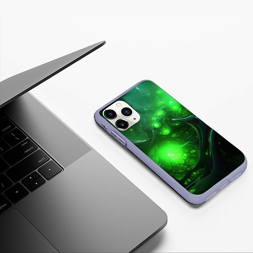 Чехол iPhone 11 Pro матовый Зеленая кислотная яркая неоновая абстракция / 3D-Светло-сиреневый – фото 3