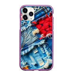 Чехол iPhone 11 Pro матовый Авангардный джинсовый пэчворк - нейросеть, цвет: 3D-фиолетовый