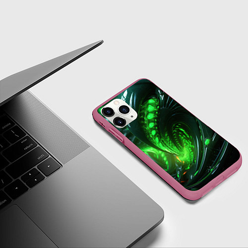 Чехол iPhone 11 Pro матовый Кислотная зеленая яркая неоновая абстракция / 3D-Малиновый – фото 3
