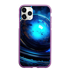 Чехол iPhone 11 Pro матовый Кислотная синяя яркая неоновая абстракция, цвет: 3D-фиолетовый