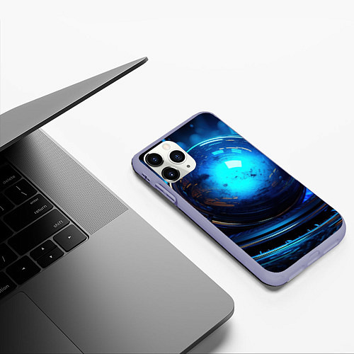 Чехол iPhone 11 Pro матовый Кислотная синяя яркая неоновая абстракция / 3D-Светло-сиреневый – фото 3