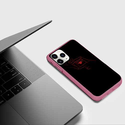 Чехол iPhone 11 Pro матовый Взгляд Макимы человек бензопила / 3D-Малиновый – фото 3