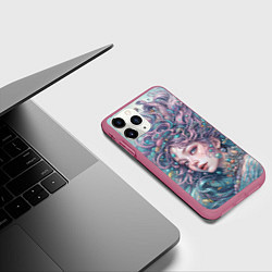 Чехол iPhone 11 Pro матовый Морская русалка, цвет: 3D-малиновый — фото 2