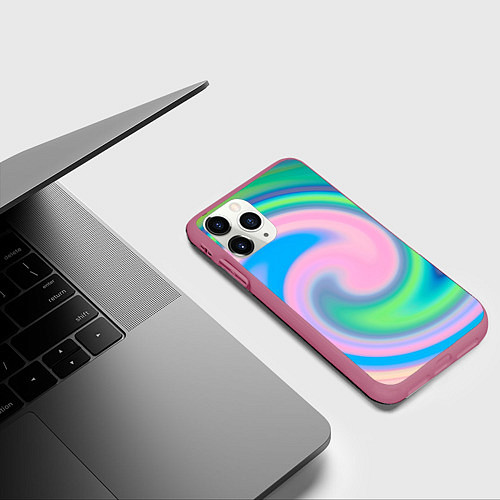 Чехол iPhone 11 Pro матовый Абстрактный разноцветный круговорот / 3D-Малиновый – фото 3