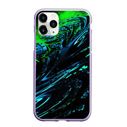 Чехол iPhone 11 Pro матовый Яркая зеленая краска на темной абстракции, цвет: 3D-светло-сиреневый