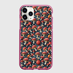 Чехол iPhone 11 Pro матовый Гриб красный мухомор паттерн, цвет: 3D-малиновый