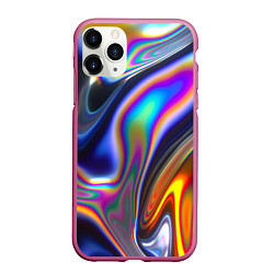 Чехол iPhone 11 Pro матовый Абстрактный разноцветный жидкий металл, цвет: 3D-малиновый