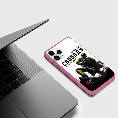 Чехол iPhone 11 Pro матовый Helldivers 2: Свобода / 3D-Малиновый – фото 3
