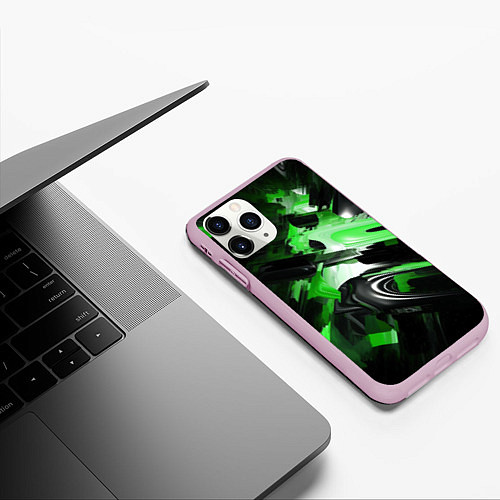 Чехол iPhone 11 Pro матовый Green dark abstract geometry style / 3D-Розовый – фото 3