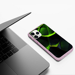 Чехол iPhone 11 Pro матовый Green neon abstract geometry, цвет: 3D-розовый — фото 2