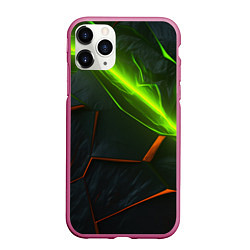 Чехол iPhone 11 Pro матовый Green neon abstract geometry, цвет: 3D-малиновый