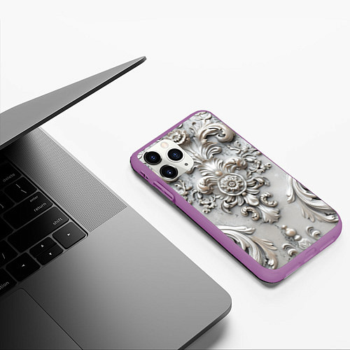 Чехол iPhone 11 Pro матовый Объемный орнамент / 3D-Фиолетовый – фото 3