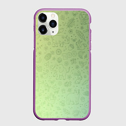 Чехол iPhone 11 Pro матовый Соцсети зеленый фон, цвет: 3D-фиолетовый