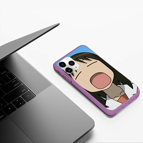 Чехол iPhone 11 Pro матовый Azumanga Daioh Аюму Касуга зевает / 3D-Фиолетовый – фото 3