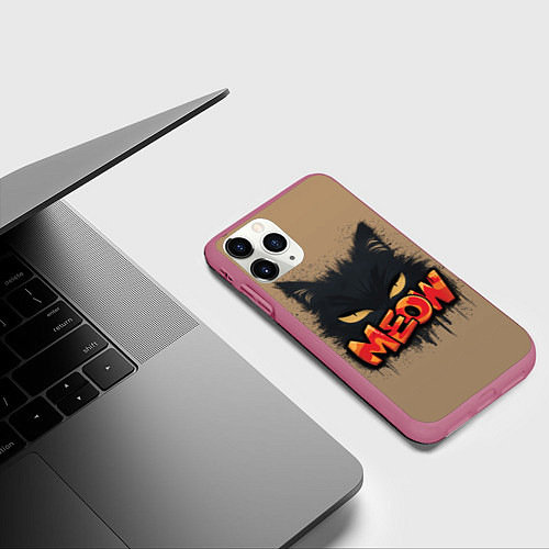Чехол iPhone 11 Pro матовый Силуэт кошки мяу / 3D-Малиновый – фото 3