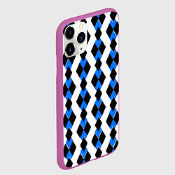 Чехол iPhone 11 Pro матовый Чёрные и синие ромбы на белом фоне, цвет: 3D-фиолетовый — фото 2