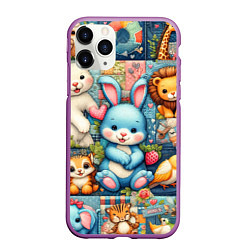 Чехол iPhone 11 Pro матовый Funny hare and his friends - patchwork, цвет: 3D-фиолетовый