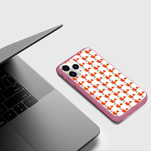 Чехол iPhone 11 Pro матовый Миленькие рыжие птички / 3D-Малиновый – фото 3