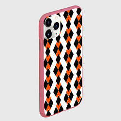 Чехол iPhone 11 Pro матовый Чёрные и оранжевые ромбы на белом фоне, цвет: 3D-малиновый — фото 2