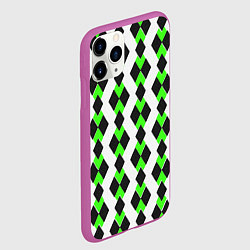 Чехол iPhone 11 Pro матовый Чёрные и зелёные ромбы на белом фоне, цвет: 3D-фиолетовый — фото 2