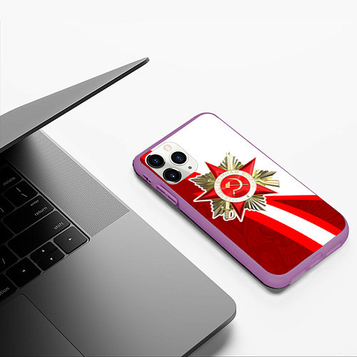 Чехол iPhone 11 Pro матовый Великая отечественная - Бело-красный / 3D-Фиолетовый – фото 3