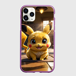 Чехол iPhone 11 Pro матовый Пикачу сидит в комнате, цвет: 3D-фиолетовый
