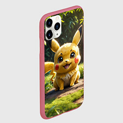 Чехол iPhone 11 Pro матовый Покемон Пикачу среди зеленой травы, цвет: 3D-малиновый — фото 2
