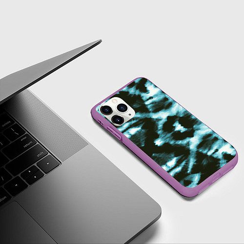 Чехол iPhone 11 Pro матовый Тай дай синий / 3D-Фиолетовый – фото 3