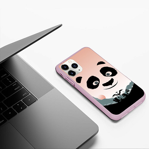 Чехол iPhone 11 Pro матовый Силуэт кунг фу панда / 3D-Розовый – фото 3