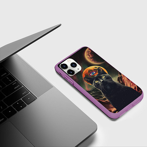 Чехол iPhone 11 Pro матовый Кот Масон - третий глаз / 3D-Фиолетовый – фото 3