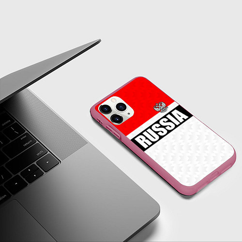 Чехол iPhone 11 Pro матовый Россия - униформа классическая с гербом / 3D-Малиновый – фото 3