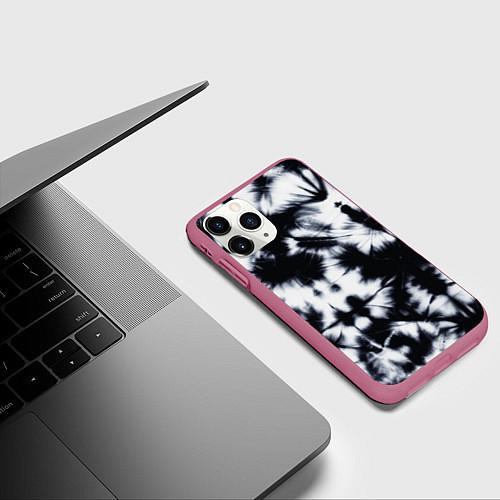 Чехол iPhone 11 Pro матовый Серый тай дай / 3D-Малиновый – фото 3