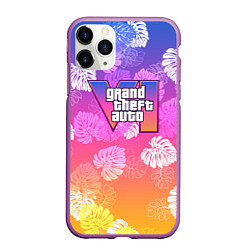 Чехол iPhone 11 Pro матовый Grand Theft Auto VI - пальмы, цвет: 3D-фиолетовый