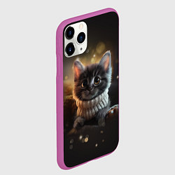Чехол iPhone 11 Pro матовый Котенок в свитере - нейросеть, цвет: 3D-фиолетовый — фото 2