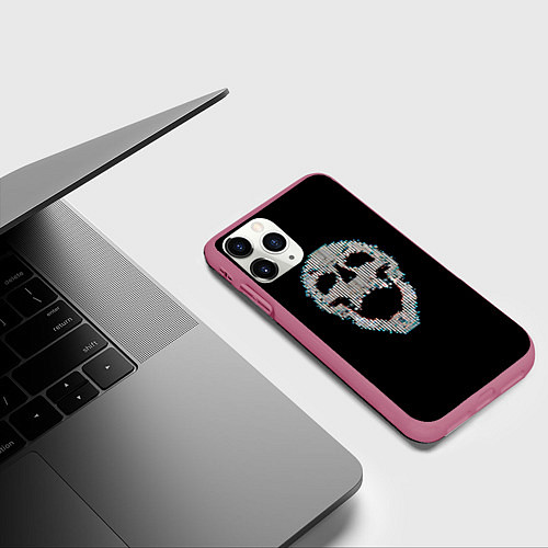 Чехол iPhone 11 Pro матовый Череп глитч / 3D-Малиновый – фото 3