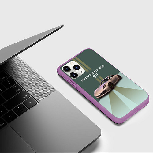 Чехол iPhone 11 Pro матовый Спортивный автомобиль Порше 911 / 3D-Фиолетовый – фото 3